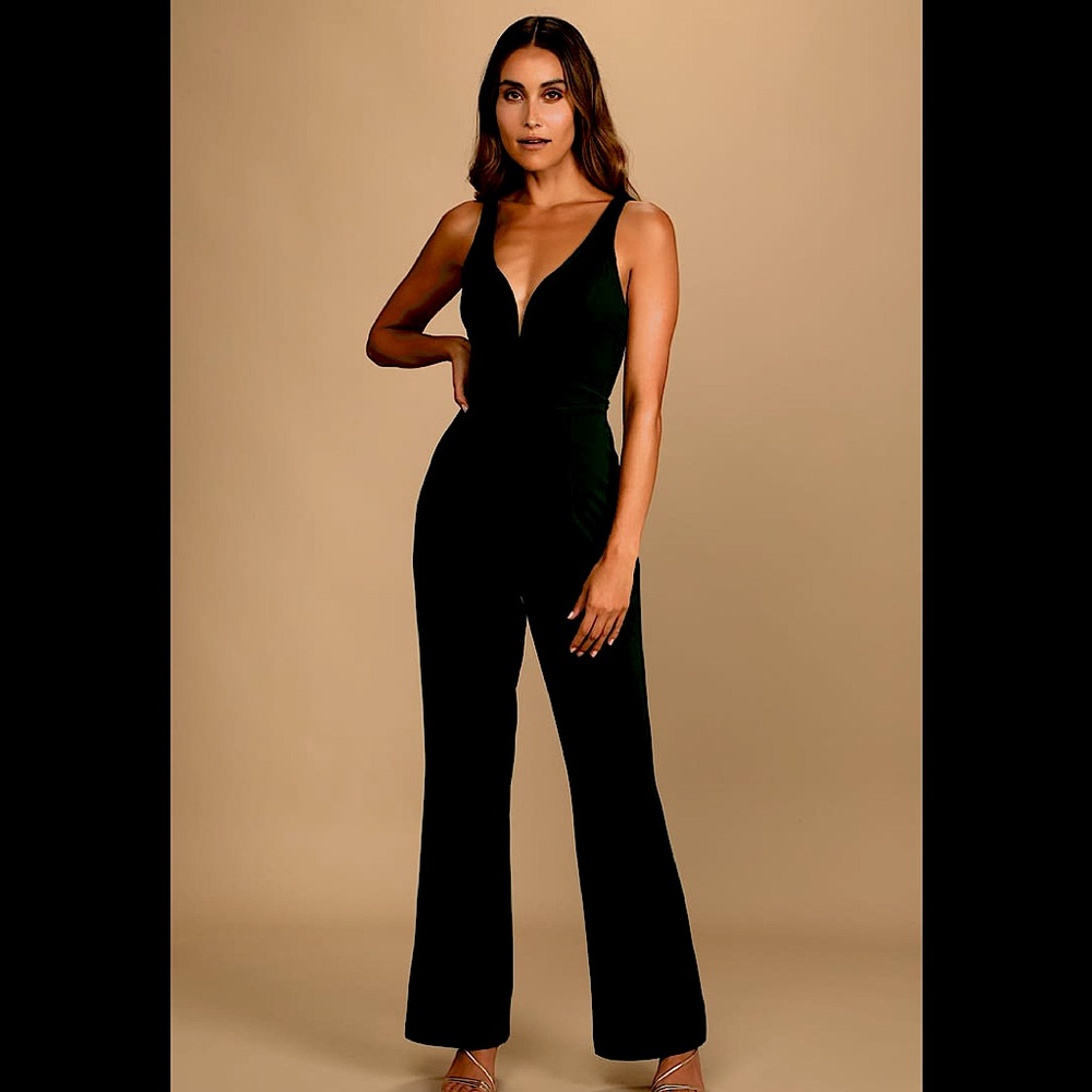 Lulu’s Instant Icon Black V-Neck Sleeveless Jumpsuit (Small)